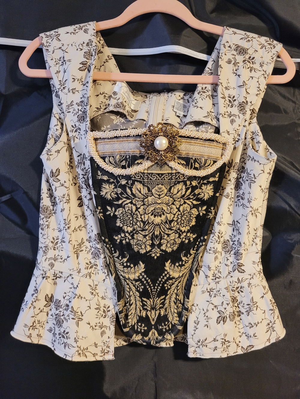 Rare vintage Bryon Lars Beauty Marks CreamFloral Brocade Brooch Corset Top